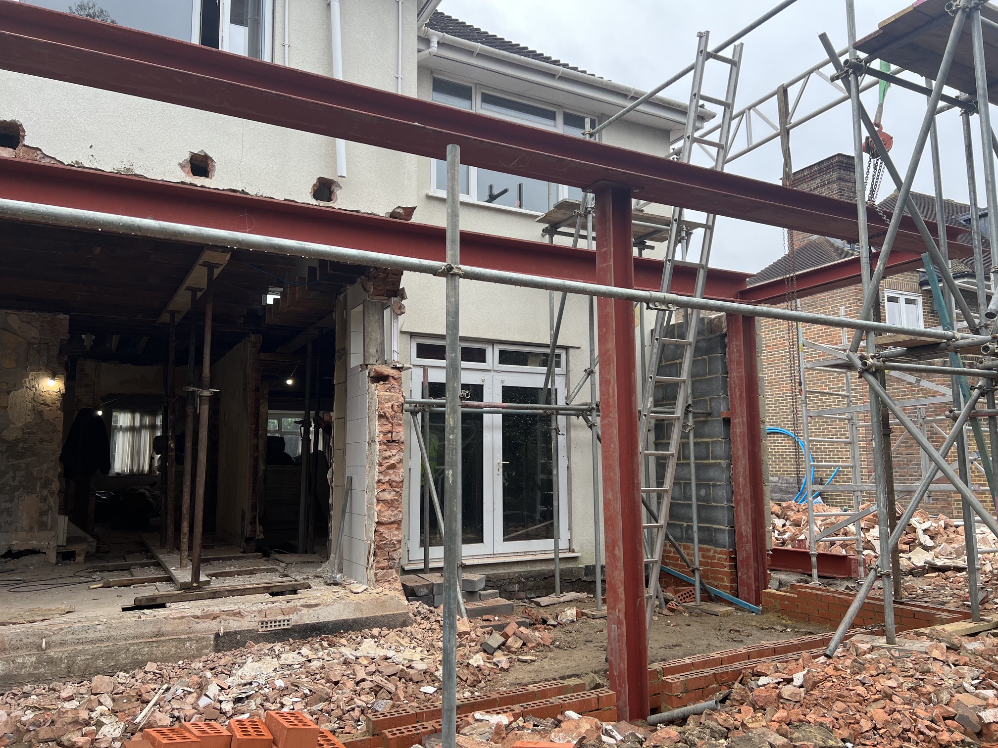 Rear of a house opened up during a full refurbishment and extension