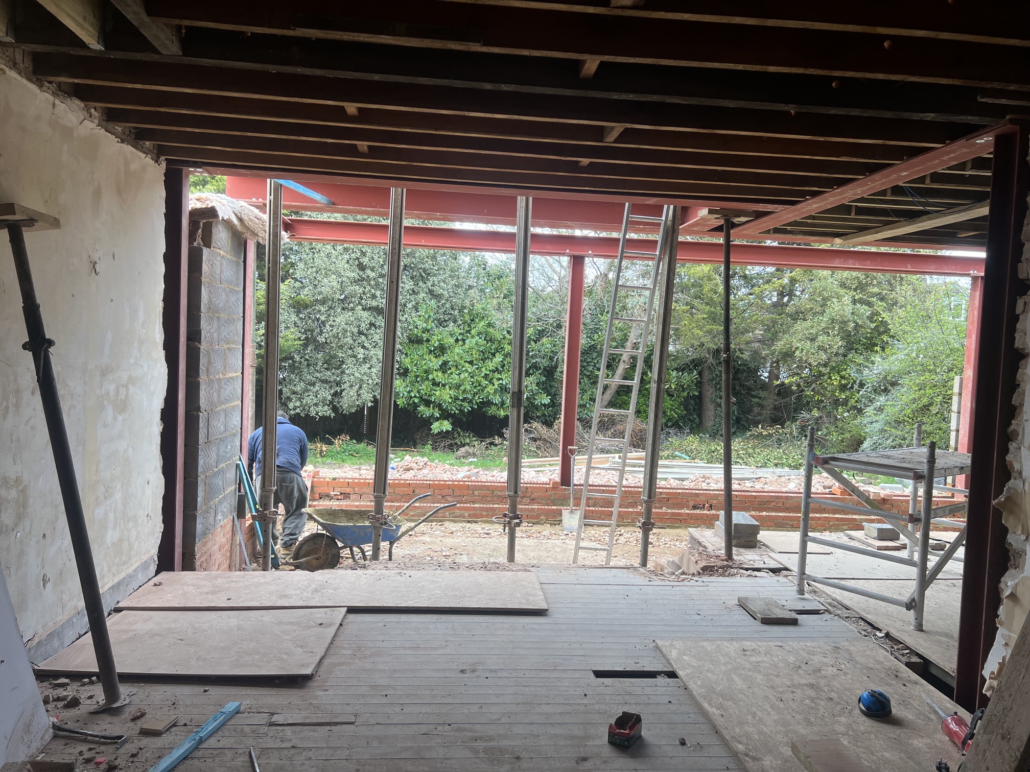 Structural steelwork installed to create an open-plan living space
